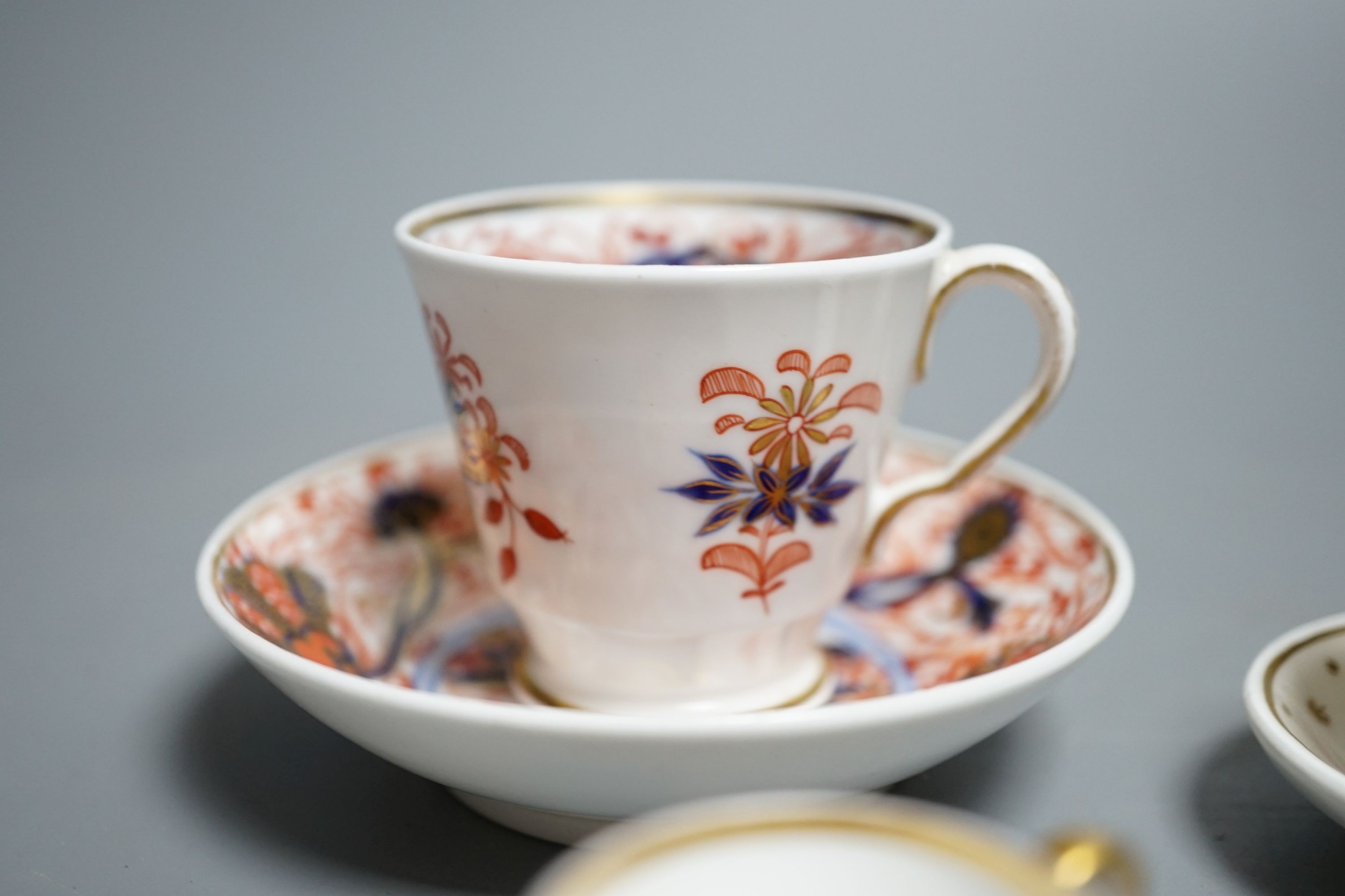 Three Spode miniature teacups and saucers, c.1815. Provenance - Mona Sattin collection of miniature cups and saucers, collection no.s 120, 121 & 130.